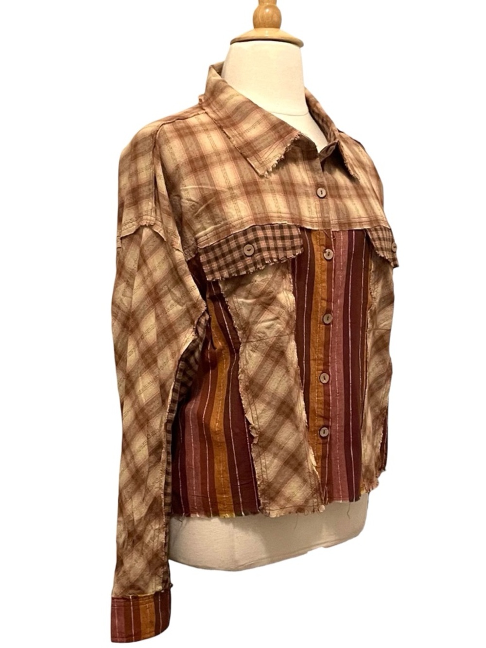 Oli &Hali Patchwork Button-Down Shirt Jacket  L - Picture 3 of 16